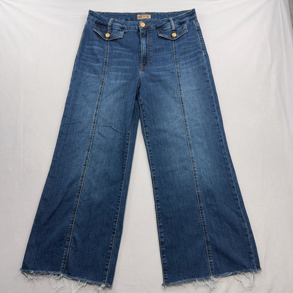 Kut from the Kloth Denim - KUT from the Kloth Jeans Meg Wide Leg High Rise Raw Hem Blue Womens 12